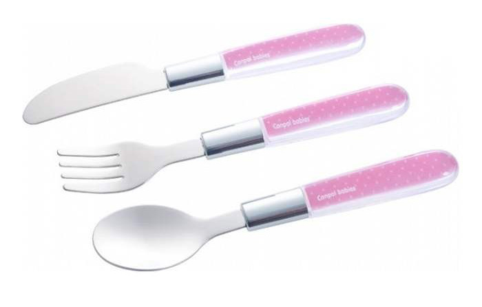 Canpol baby pribor - metalni set nož, viljuška i kašika 9/477, pink