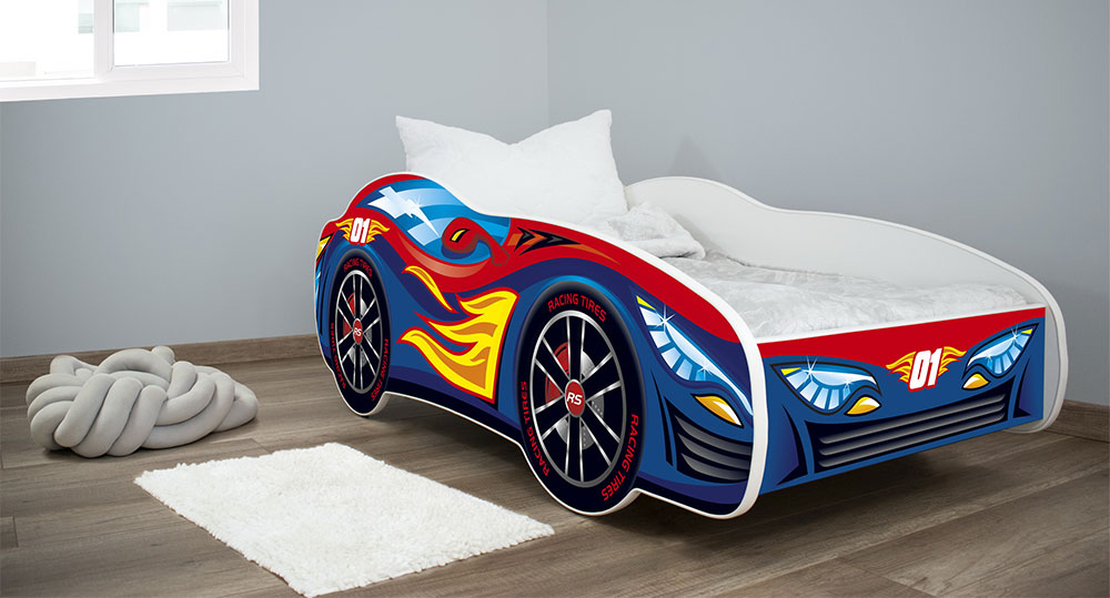 Dečiji krevet sa dušekom i letvicama 140x70 Red-blue car
