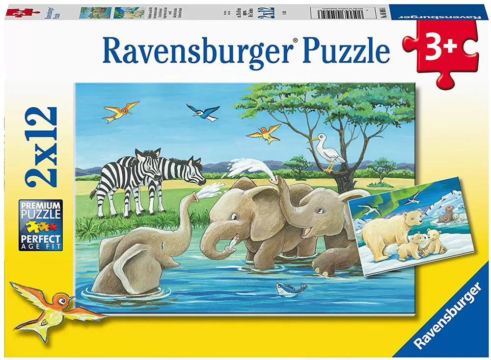 Ravensburger Dečje puzle 2x12 delova - Bebe životinje na safariju 05095