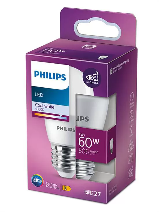 Philips led sijalica 7W (60W) P48 E27 4000K