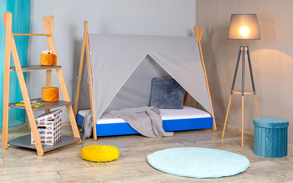 Krevet sa nastrešnicom, dušekom i letvicama 160x80 Tipi, plavi 7794