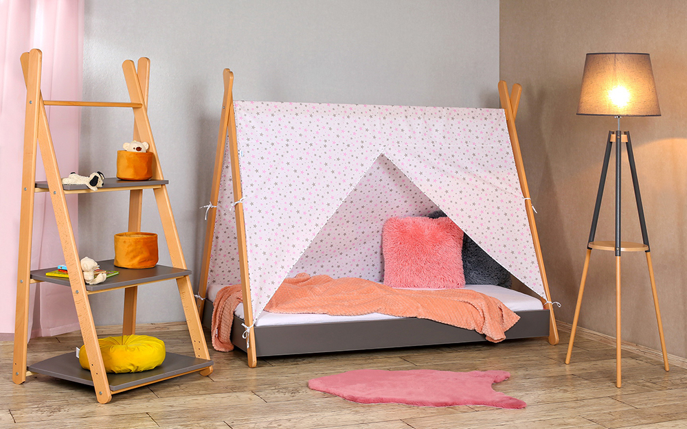 Krevet sa nastrešnicom, dušekom i letvicama 160x80 Tipi, sivi 7793