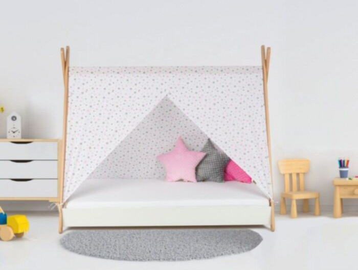 Krevet sa nastrešnicom, dušekom i letvicama 180x80 Tipi, beli 7795 - Image 1