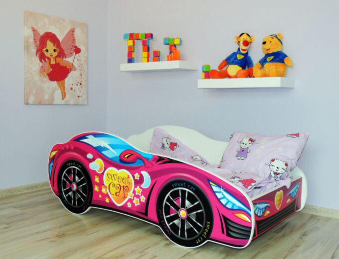 Dečiji krevet sa dušekom i letvicama 160x80cm Trkački auto Sweet car 74001 