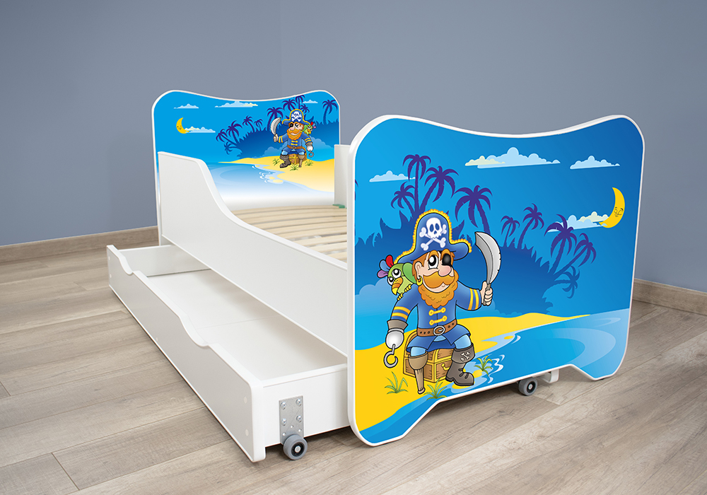 Dečiji krevet sa dušekom, podnicom i fiokom 168x80 cm Happy Kitty Old pirate