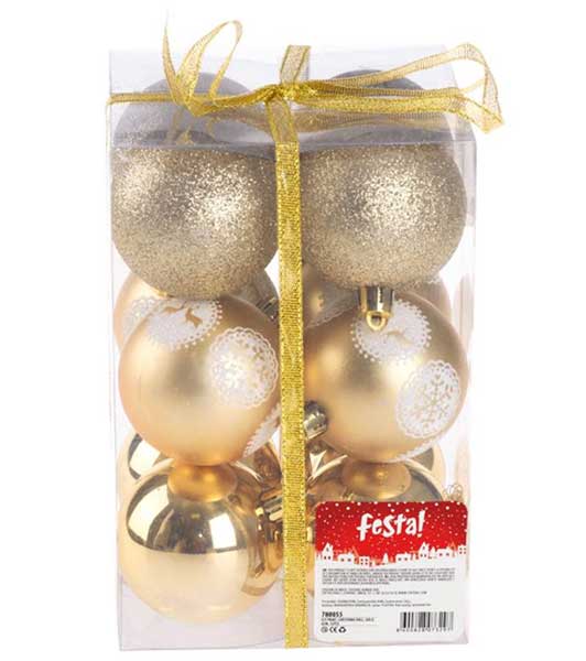Ukrasi za novogodišnju jelku Kugle Icy Print 6cm 12 kom. Zlatne