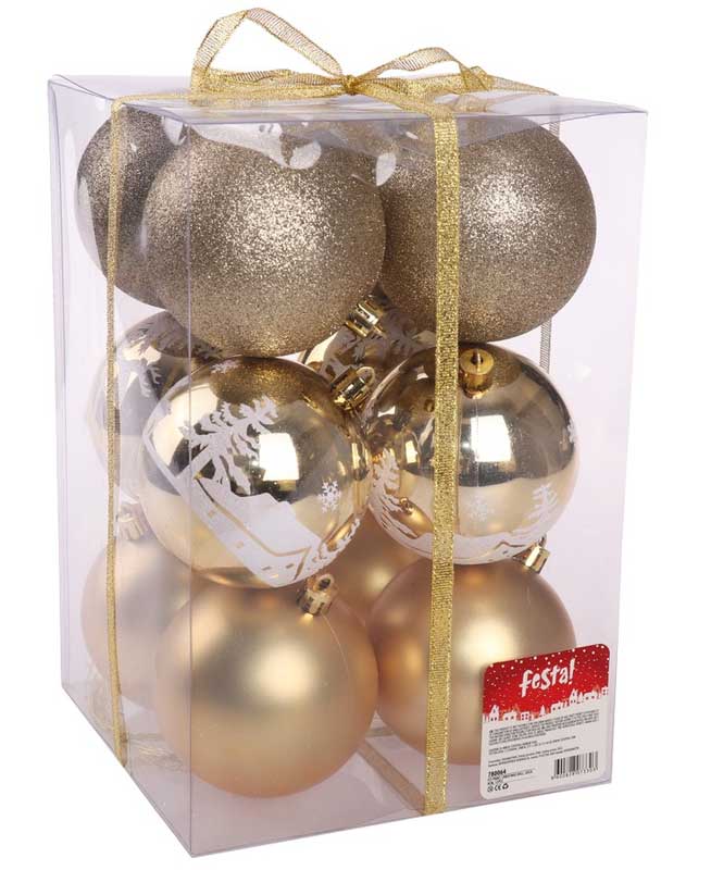 Ukrasi za novogodišnju jelku Kugle Icy Print 8cm 12kom. Zlatne boje