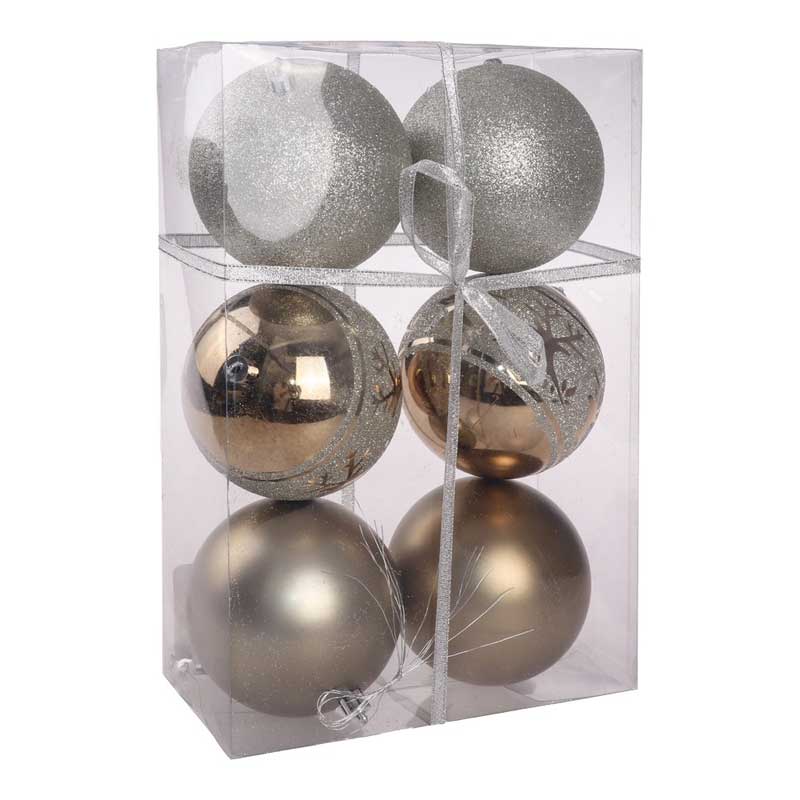 Ukrasi za novogodišnju jelku Kugle Icy Print 10cm 6kom. Srebrne