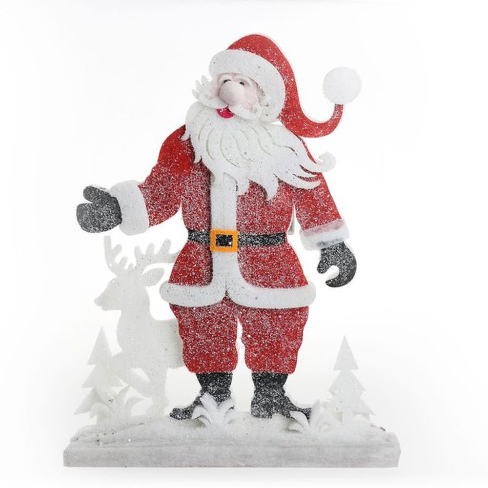 Novogodišnja dekoracija - Deda Mraz sa irvasom 51cm na postolju