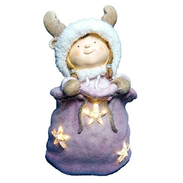 Novogodišnja i božićna dekoracija Figura sa LED svetlom 40cm Devojčica u poklon džaku - Image 1