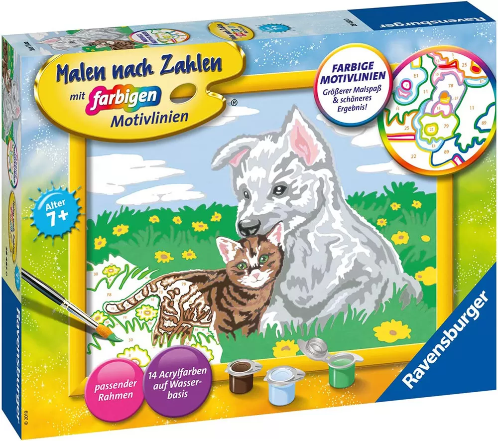 Ravensburger Bojanka po brojevima + akrilne boje Štene i mače 28487