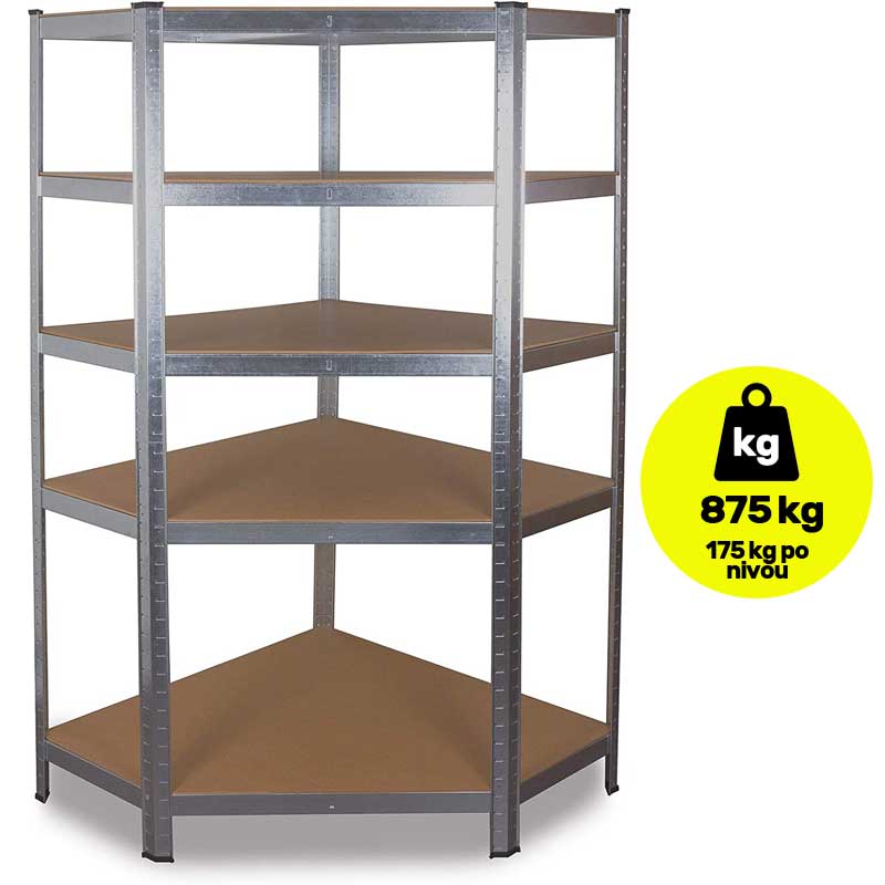 Ugaona metalna stalaža sa pet polica za odlaganje Nosivost 5x175kg 180x90x90x40cm - Image 1