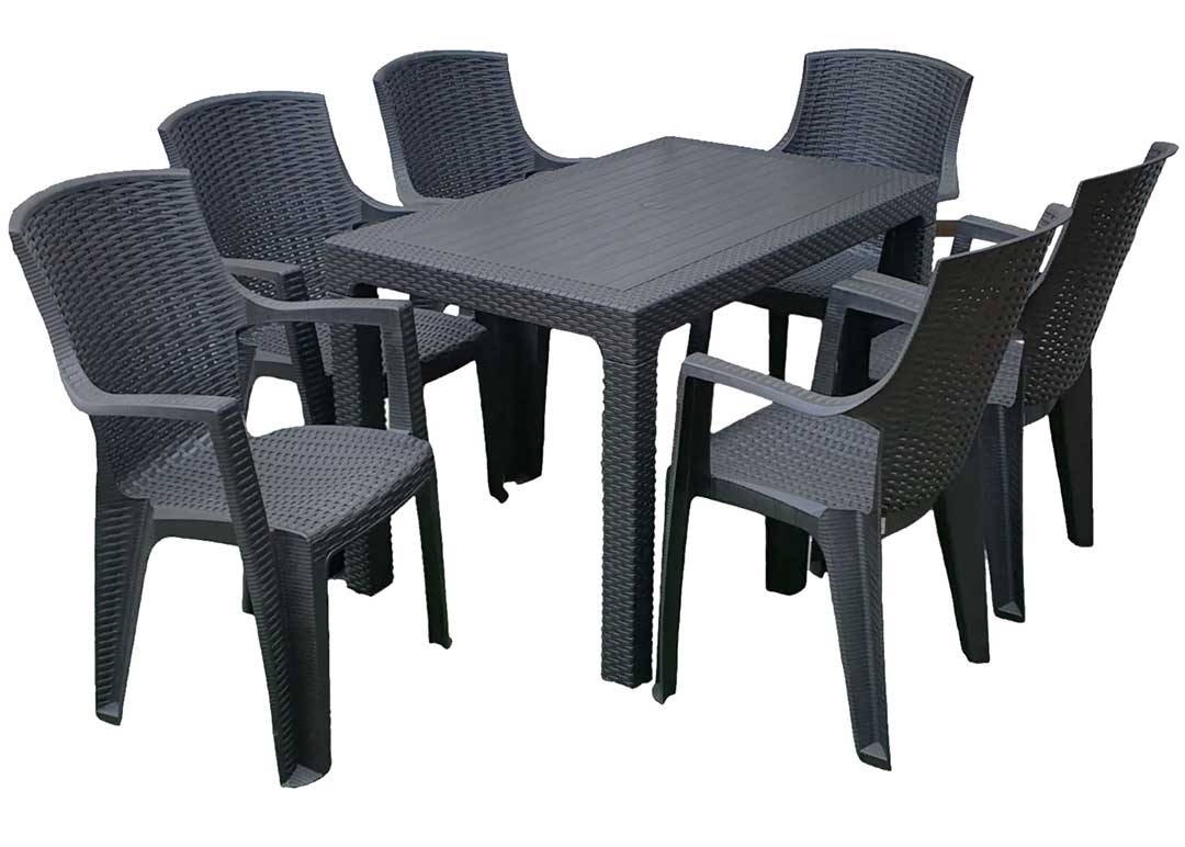 Plastična Baštenska Garnitura sa Ratan Teksturom Pompi - 6 Stolica i Sto - Image 1