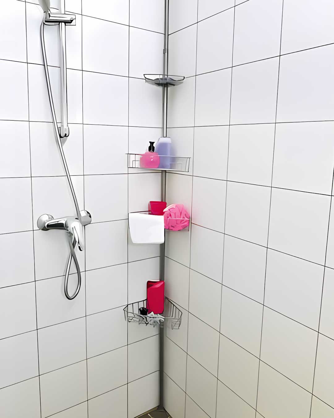 Teleskopski Nosač Sa 4 Police Za Kupatilo - Do 289 cm Visine Tendance 