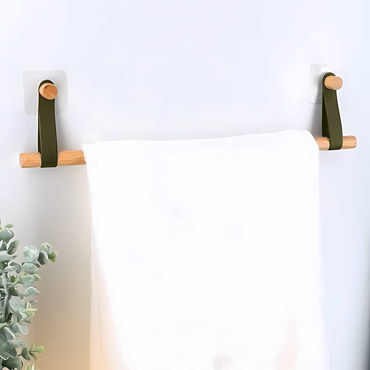 Nosač Za Peškire Bambus i Eko Koža - Montaža Bez Bušenja Green