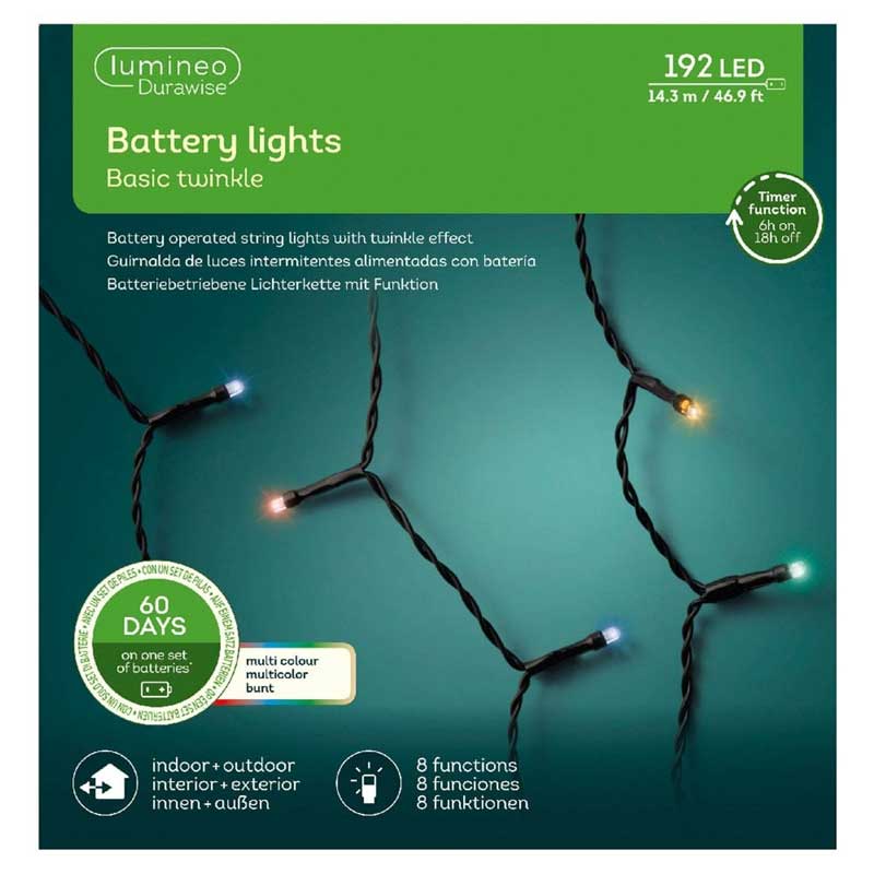 Lumineo Šarene LED lampice na baterije 192 LED 49.7166