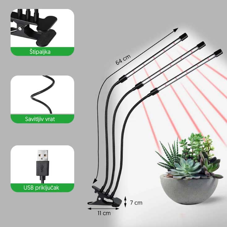 Stona USB lampa sa podesivom bojom svetlosti za rast i razvoj sobnih biljki LB-TCL-03/RB