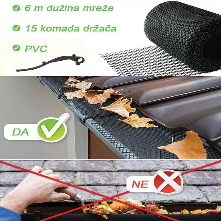 Zaštitna PVC mreža za oluke sa držačima 16x600cm