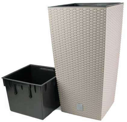 Visoka saksija sa uloškom Ratan Look 27x27x50 cm Cappuccino