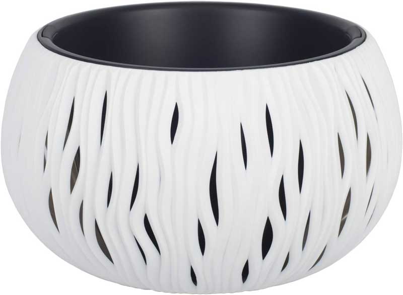 Loptasta saksija za cveće sa uloškom 29cm Bela