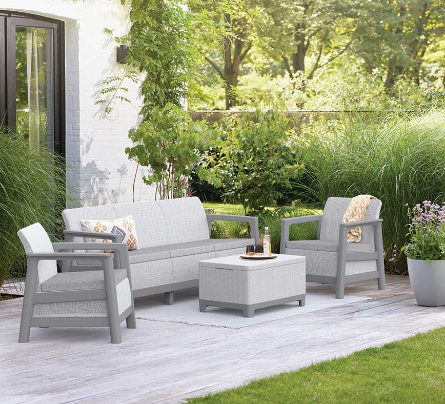 Keter Scandi Linea 3-Seater Garnitura sa trosedom i Box stolom Siva