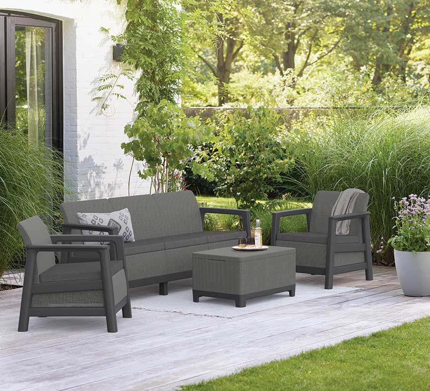 Keter Scandi Linea 3-Seater Garnitura sa trosedom i Box stolom Grafit