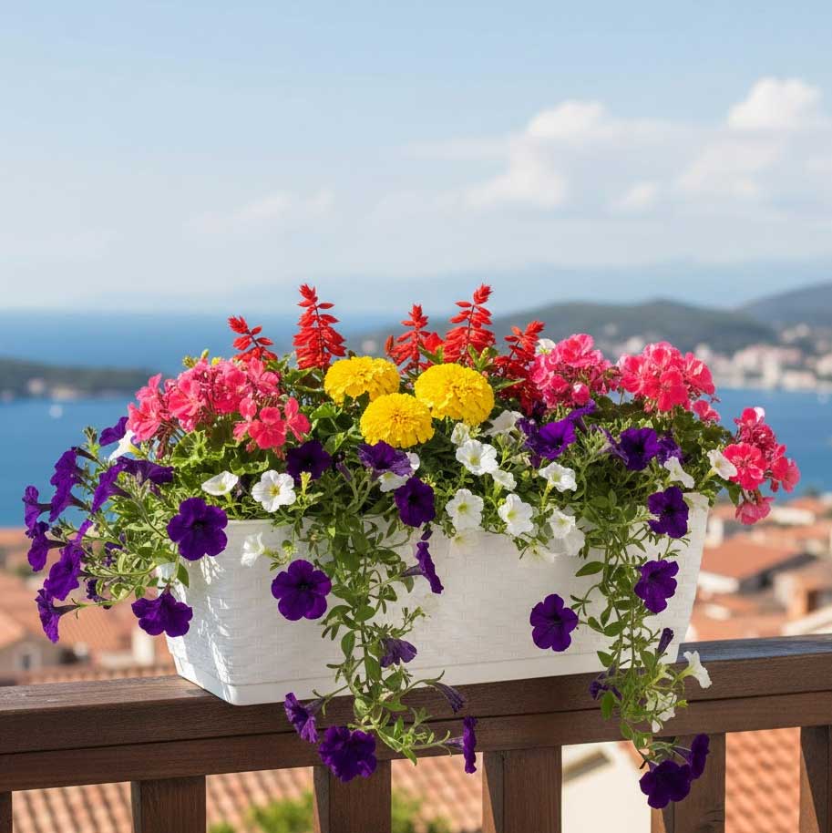 Žardinjera za cveće Ratan Look 50cm Bela