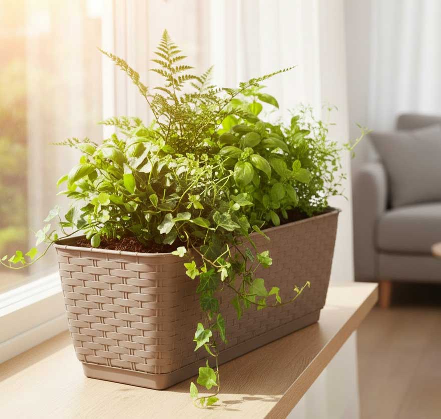 Žardinjera za cveće Ratan Look 30cm Cappuccino