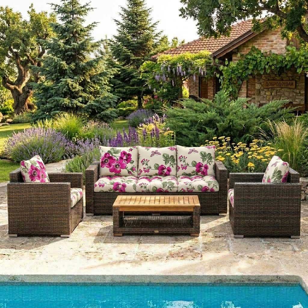 Jastuci Za Veliku Baštensku Garnituru - Trosed i Dve Fotelje PINK FLOWERS