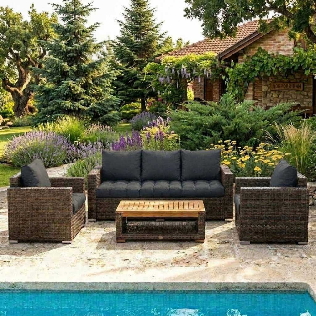 Jastuci Za Veliku Baštensku Garnituru - Trosed i Dve Fotelje BLACK