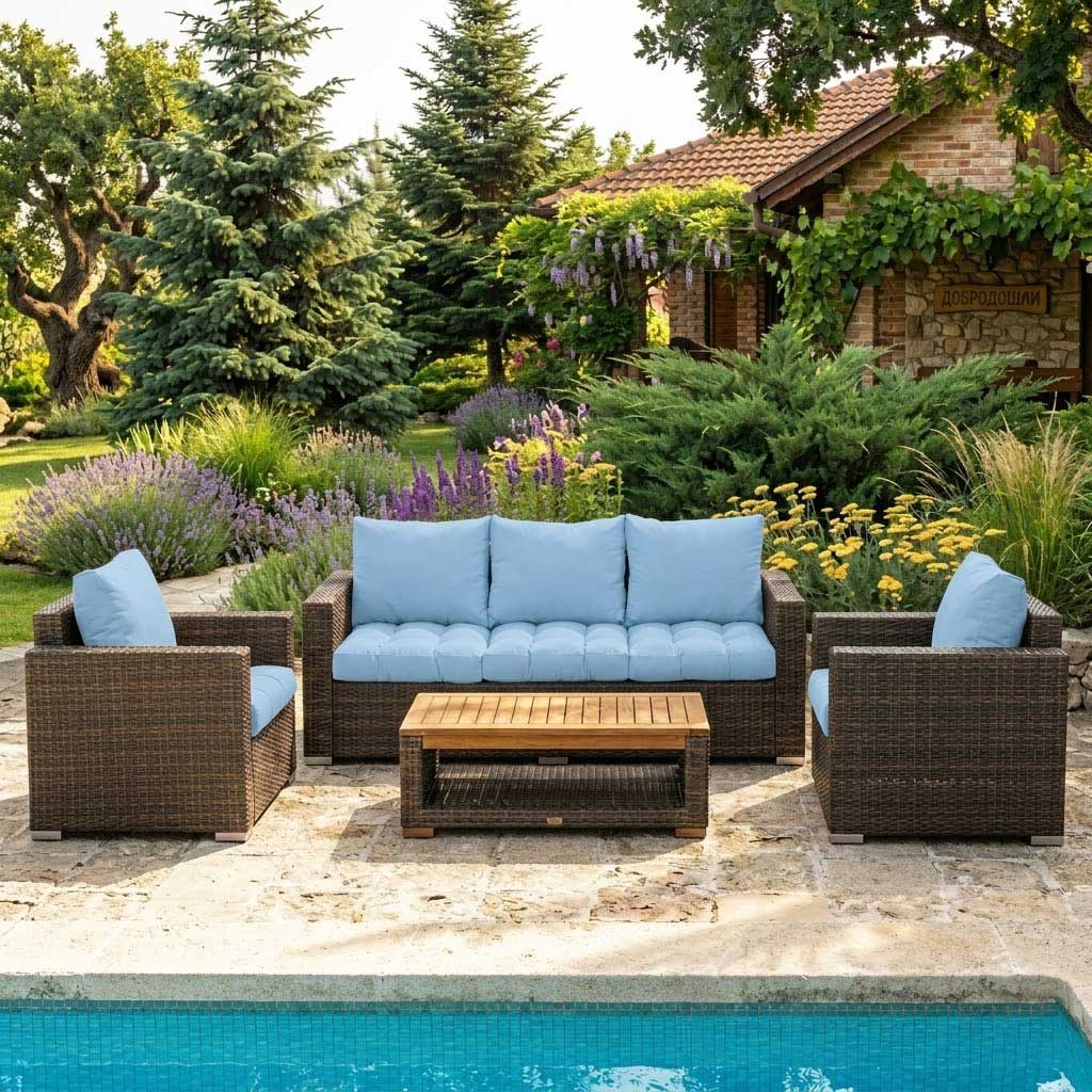 Jastuci Za Veliku Baštensku Garnituru - Trosed i Dve Fotelje SKY BLUE