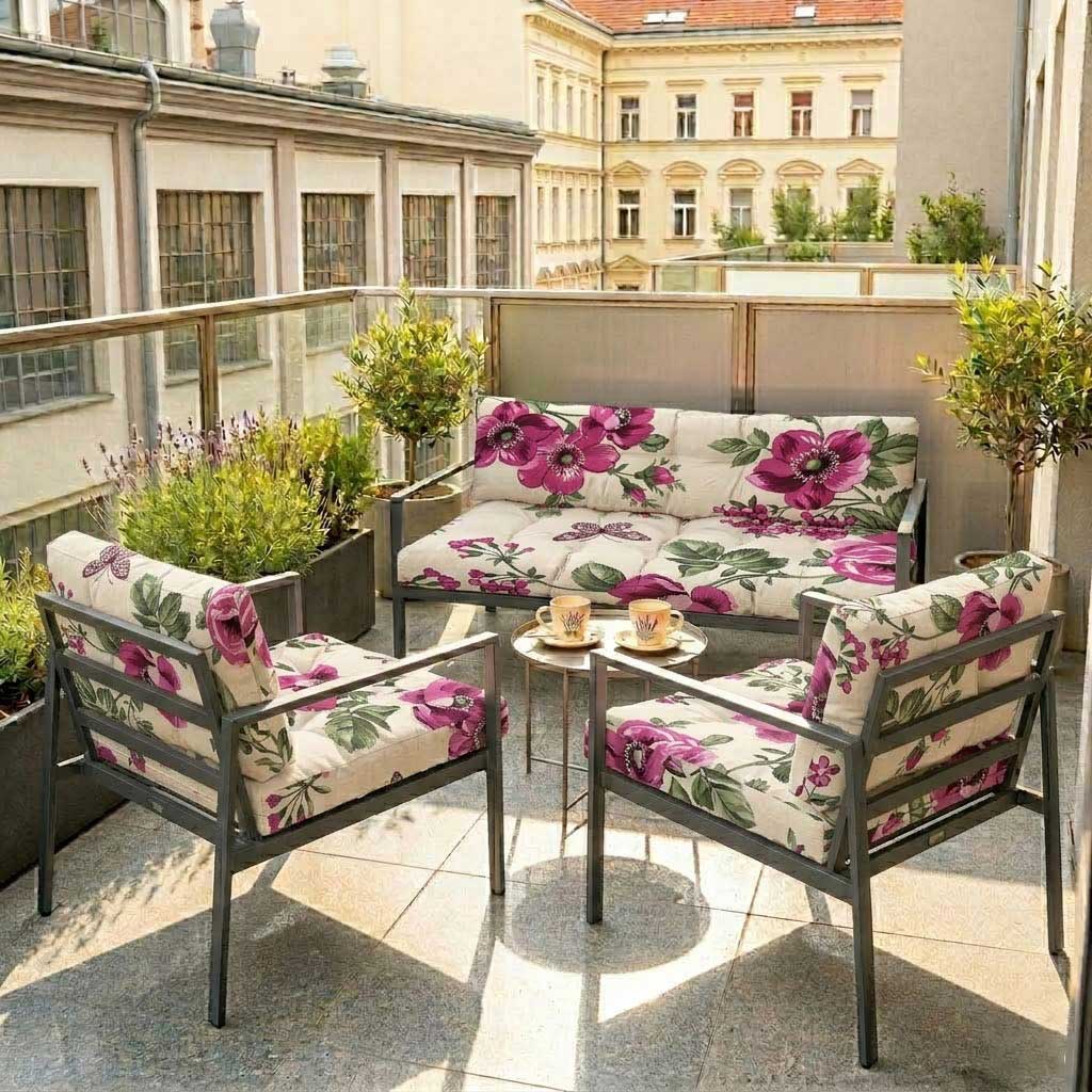 Jastuci Za Baštensku Garnituru Sa Niskim Naslonima - Dvosed i Dve Fotelje PINK FLOWERS