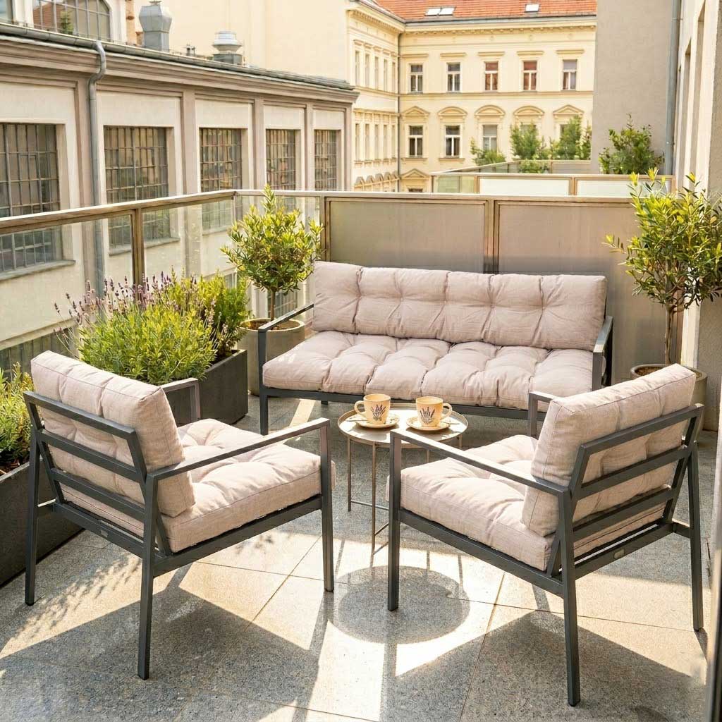 Jastuci Za Baštensku Garnituru Sa Niskim Naslonima - Dvosed i Dve Fotelje BEIGE