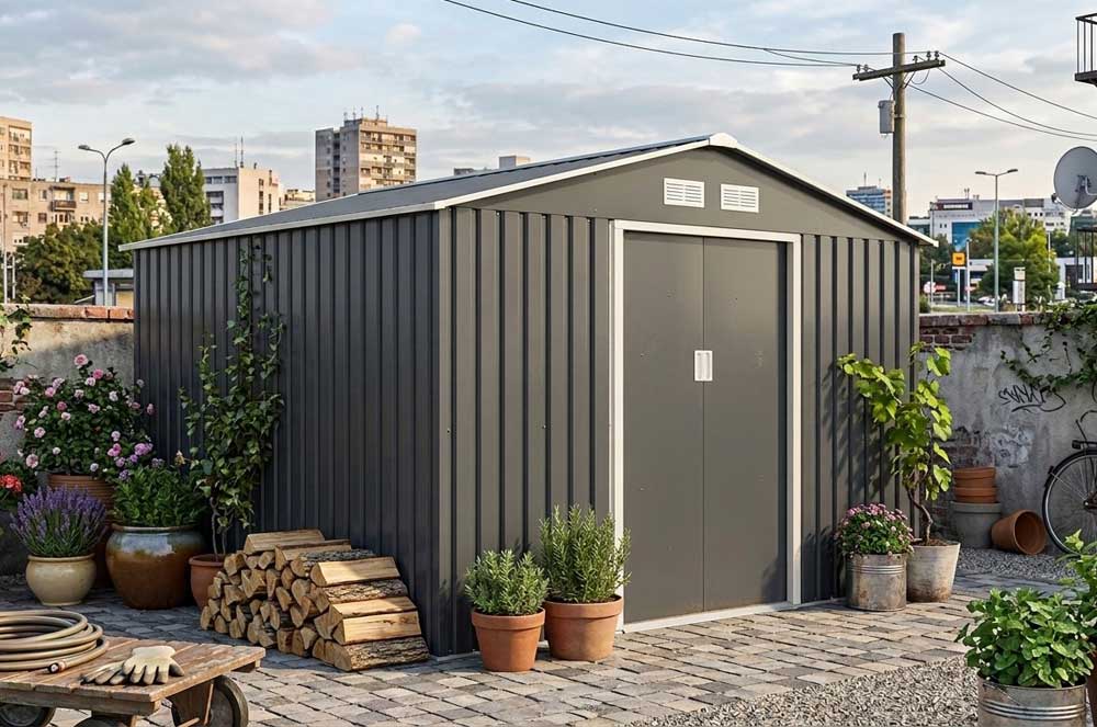 Pomoćna metalna baštenska kućica sa kliznim vratima Ferox-C 7.2m²