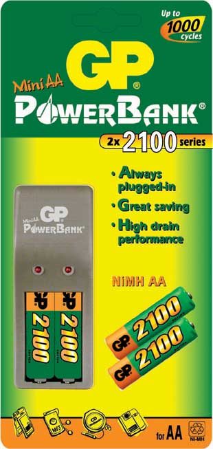 GP PowerBank Mini AA - punjač za baterije sa dve punjive baterije