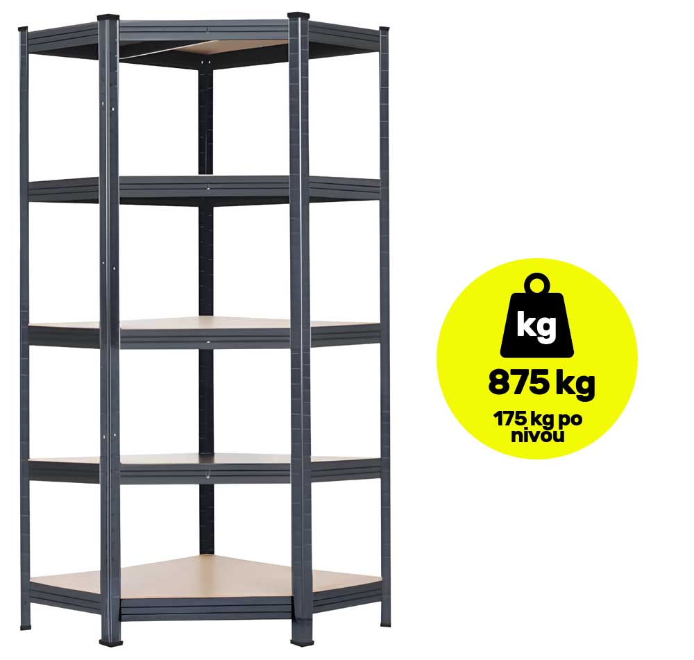 Ugaoni metalni regal velike nosivosti 180x90x90x45 cm 5×175kg
