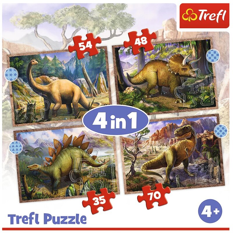 Puzzle Dino-4u1 – set od 4 slagalice sa motivima dinosaurusa, Trefl