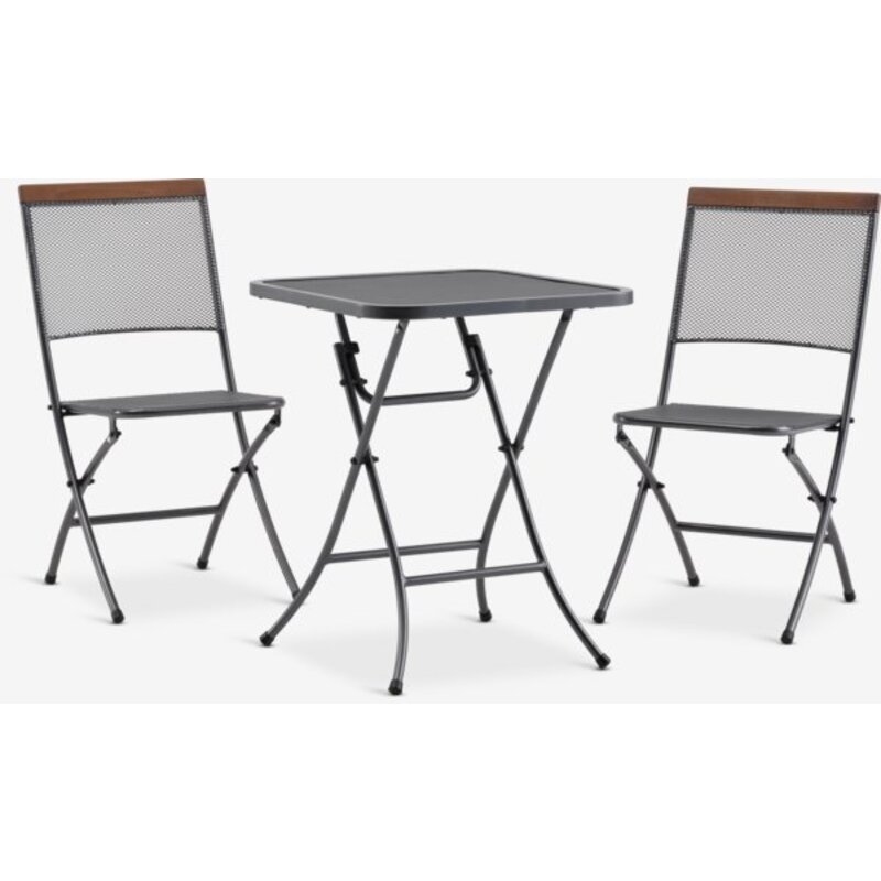 Baštenska bistro garnitura LARVIK, sto i 2 stolice, sklopiva, siva, Š60xD60 cm