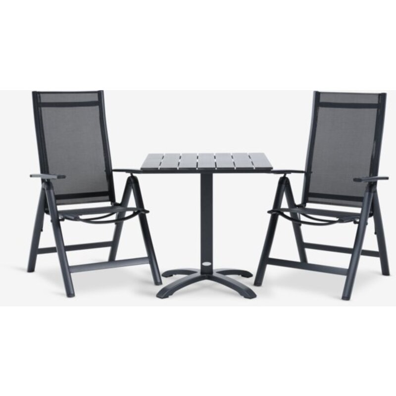 Baštenski set HOBRO D70 sto + 2 DOMMA stolice, sklopivo, crno