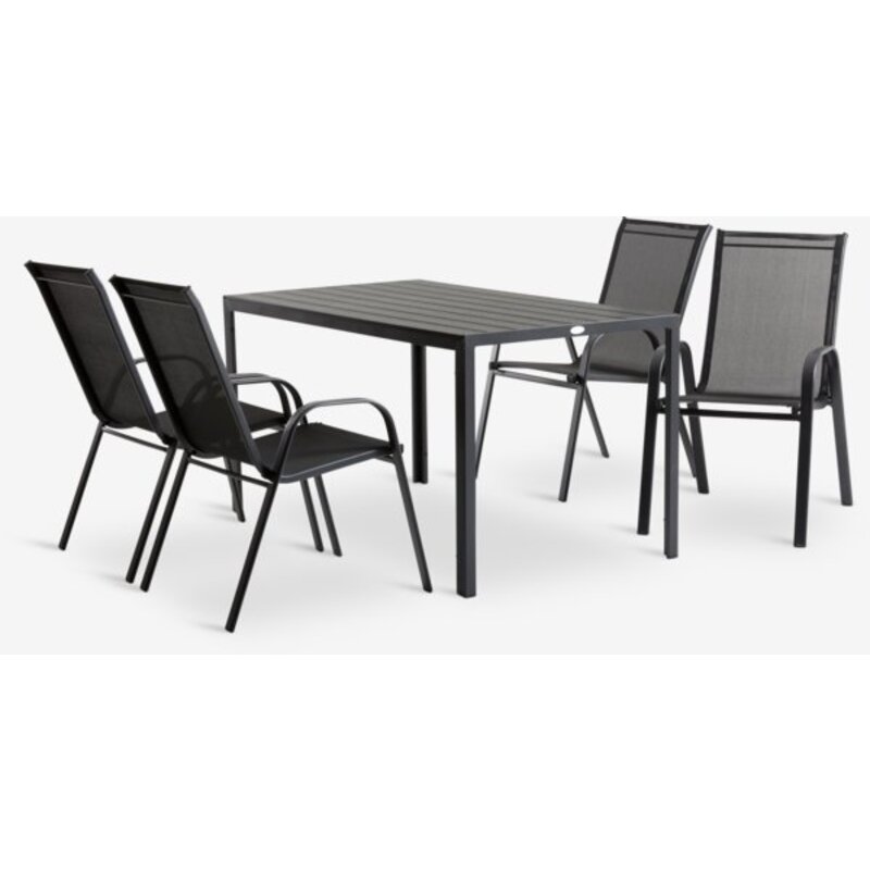 Baštenska garnitura JERSORE sto 140cm + 4 stolice LEKNES, crna