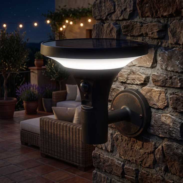 Solarna zidna lampa sa senzorom pokreta 3.8W 500lm crna