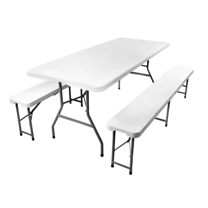 Gardlov Sklopivi Baštenski Set – Sto i 2 Klupe, Beli, 180cm
