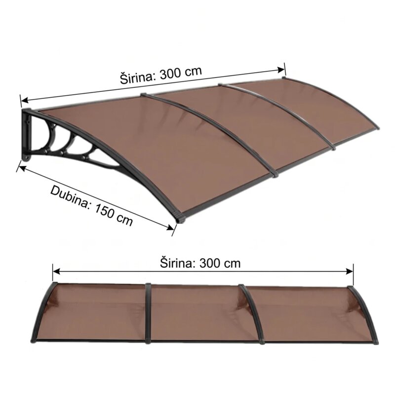 Aluminijumska Nadstrešnica 300x150cm Crna Bronza 5mm