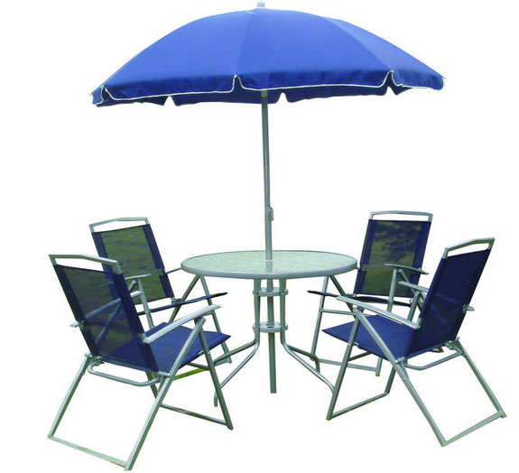 Baštenski sto i 4 stolice sa suncobranom - Set 6 u 1 Blue