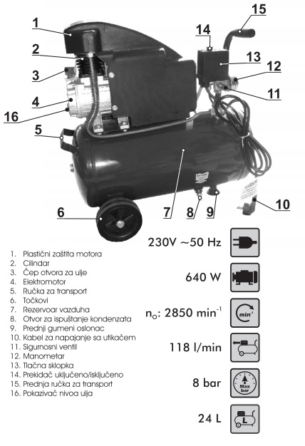 Kompresor za vazduh WDK825 24 litara 75015225