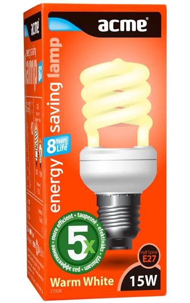 Acme Štedljiva sijalica Half Spiral E27 15W 8000h 14ESHS15WE27 - Image 1