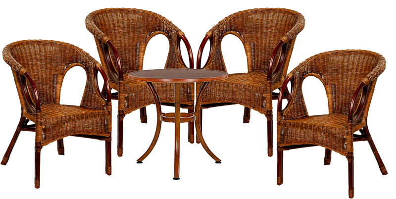 Garnitura Swan Prirodni Ratan 4 Fotelje + Sto