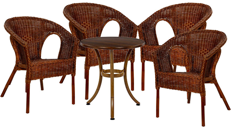 Garnitura Ton Prirodni Ratan 4 Fotelje + Sto