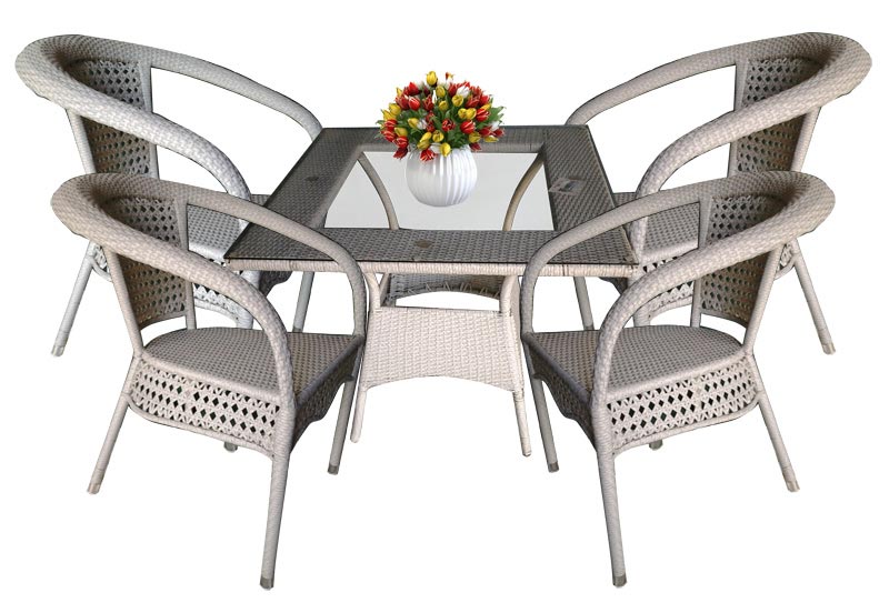 Garnitura za Terasu ili Dvorište Wicker Ratan Convitto - 4 Fotelje + Sto