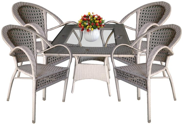 Garnitura Od Wicker Ratana Za Dvorište i Terasu Madeira - 4 Fotelje i Sto Sa Staklom